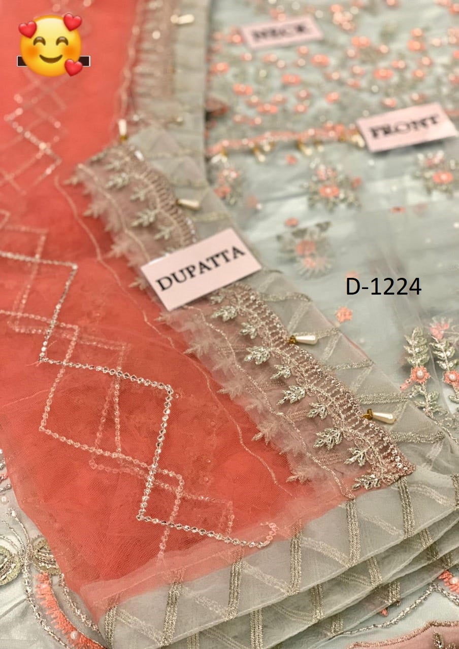 ✨ Luxury Pakistani Net Frock 3PC – Heavy Embroidery, Hand Work & Silk Trouser