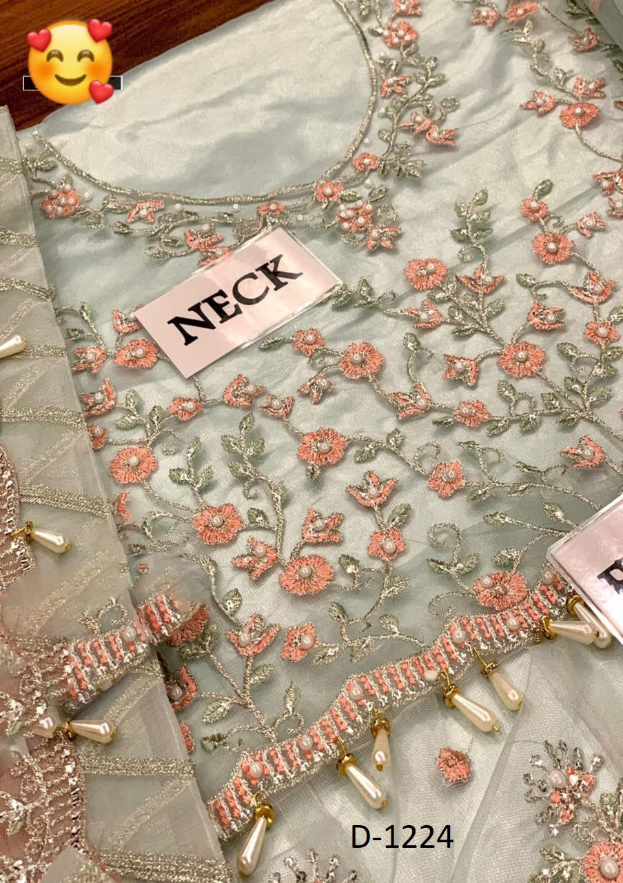 ✨ Luxury Pakistani Net Frock 3PC – Heavy Embroidery, Hand Work & Silk Trouser