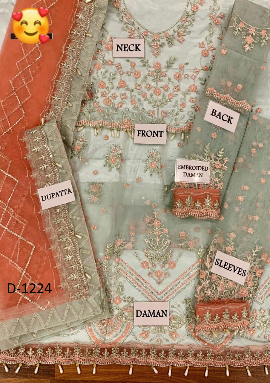 ✨ Luxury Pakistani Net Frock 3PC – Heavy Embroidery, Hand Work & Silk Trouser