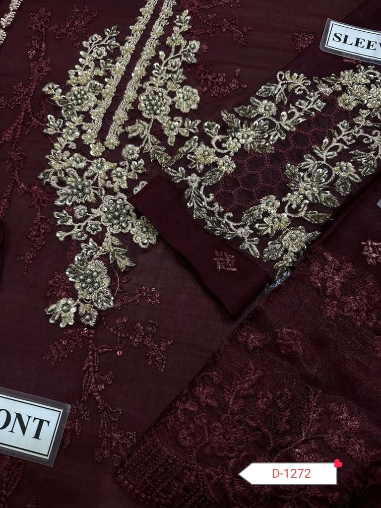 Pakistani Wedding Suit – Chiffon 3PC Unstitched Embroidered Dress