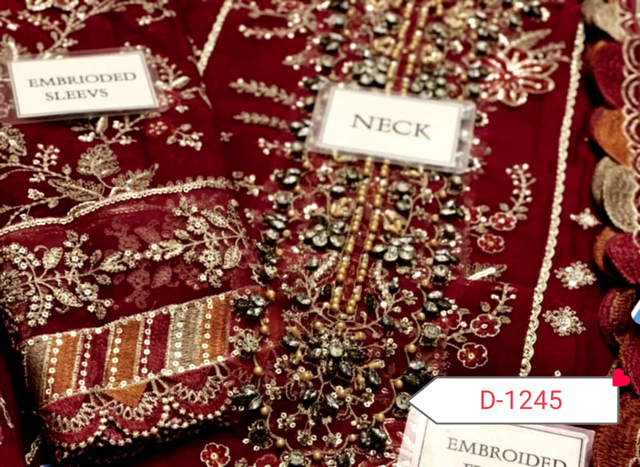 Luxury Chiffon Embroidered Dress with Spengle & Handwork – 3 Piece Suit