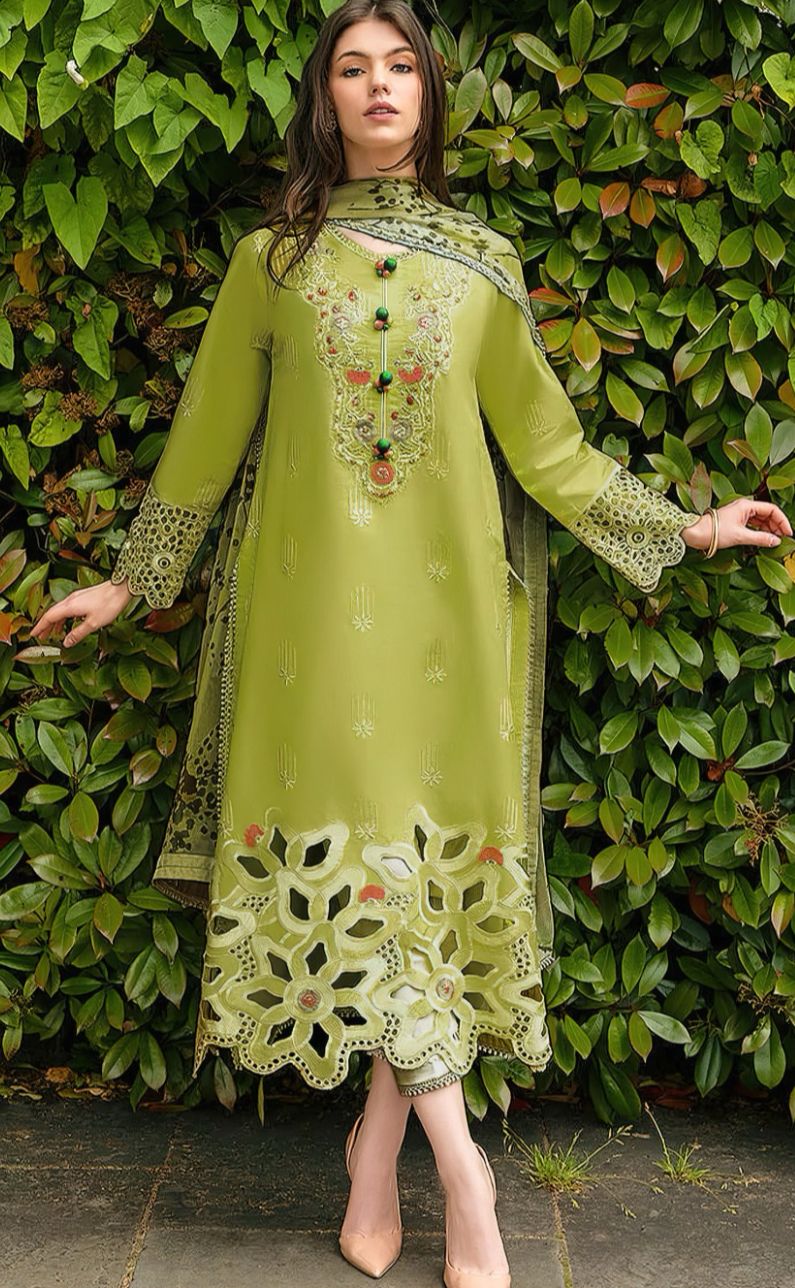 3 Piece Embroidered Lawn Suit with Printed Diamond Dupatta