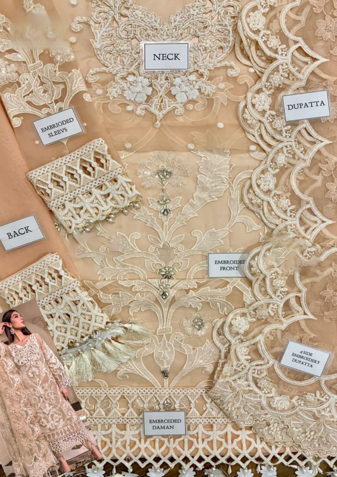 ✨ Luxury Hand-Embellished Organza Ensemble with Spengle & 3D Floral Dupatta ✨