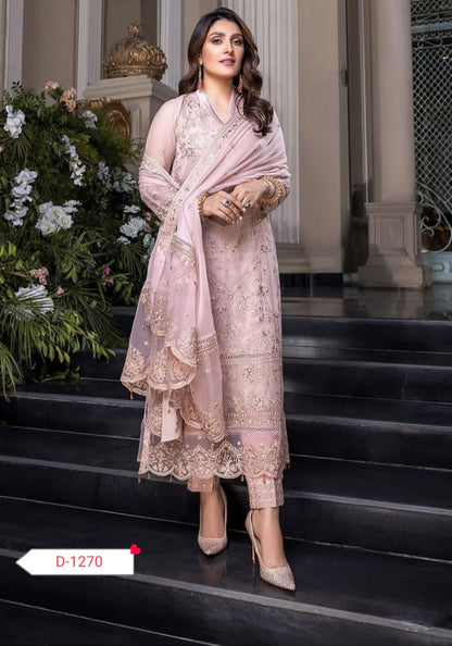 ✨ Elegant Chiffon Embroidered Ensemble with Malai Trouser & Dupatta ✨