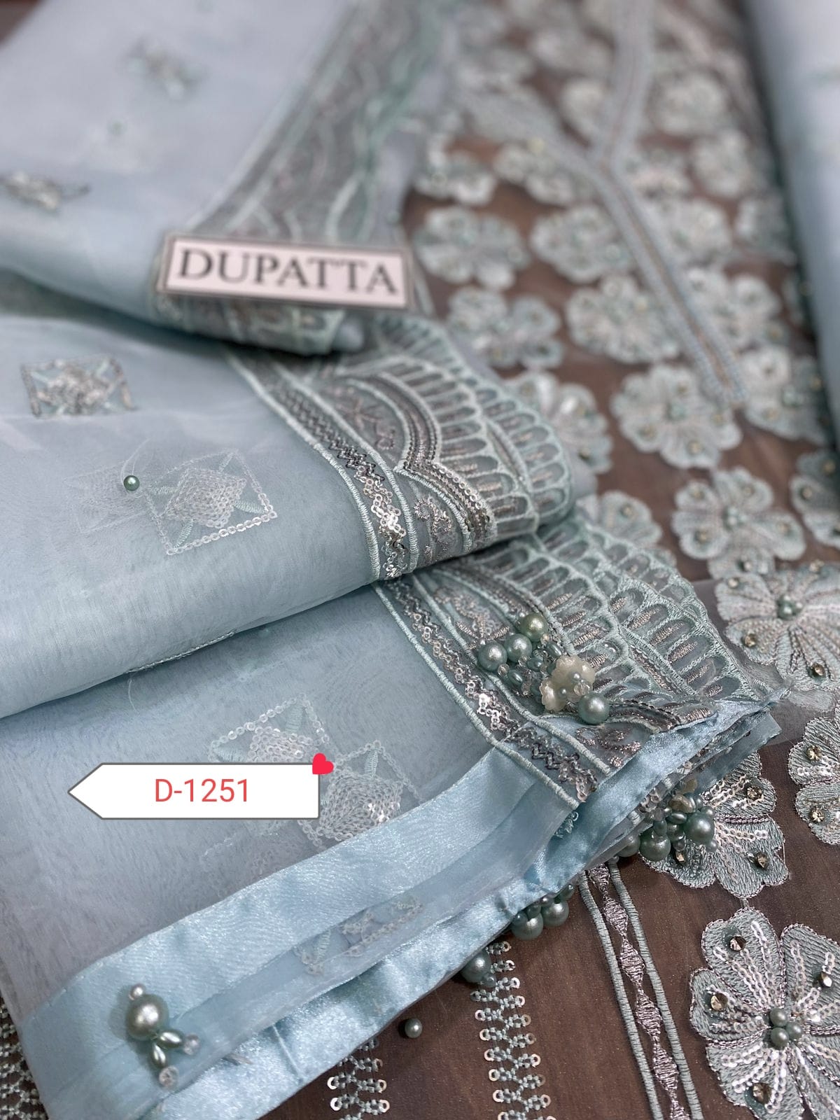 Pakistani Party Wear – Hand-Worked Organza 3PC Suit with Silk Trouser & Dupatta