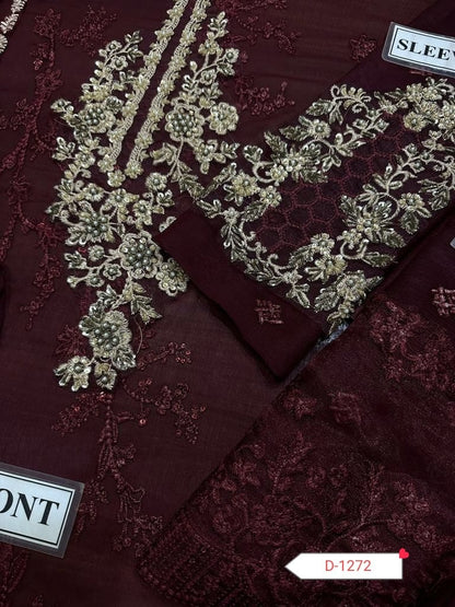 Pakistani Wedding Suit – Chiffon 3PC Unstitched Embroidered Dress