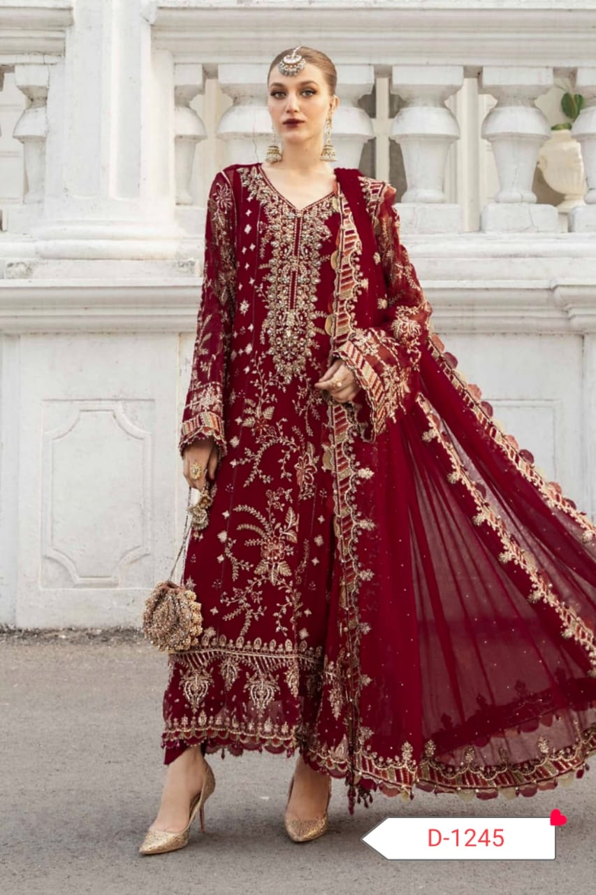Luxury Chiffon Embroidered Dress with Spengle & Handwork – 3 Piece Suit