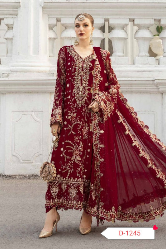 Luxury Chiffon Embroidered Dress with Spengle & Handwork – 3 Piece Suit