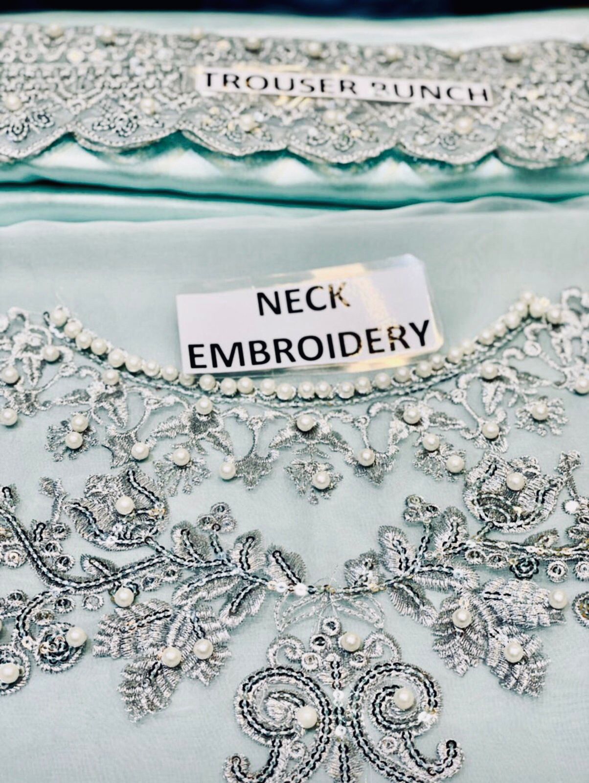 Luxury Organza & Malai Embroidered Dress with Handwork &amp; Sequin Detailing