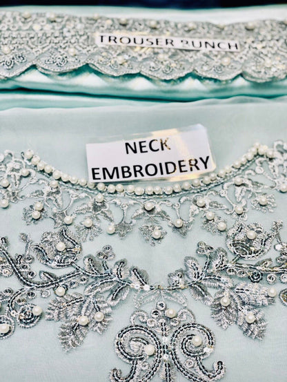 Luxury Organza & Malai Embroidered Dress with Handwork &amp; Sequin Detailing