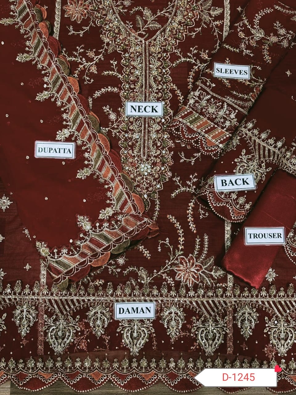 Luxury Chiffon Embroidered Dress with Spengle & Handwork – 3 Piece Suit