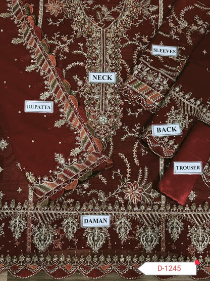 Luxury Chiffon Embroidered Dress with Spengle & Handwork – 3 Piece Suit