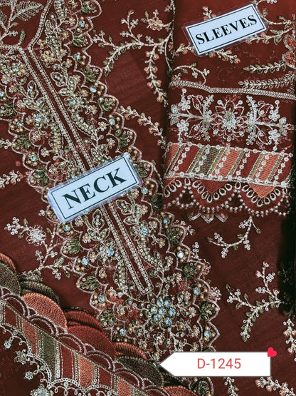 Luxury Chiffon Embroidered Dress with Spengle & Handwork – 3 Piece Suit