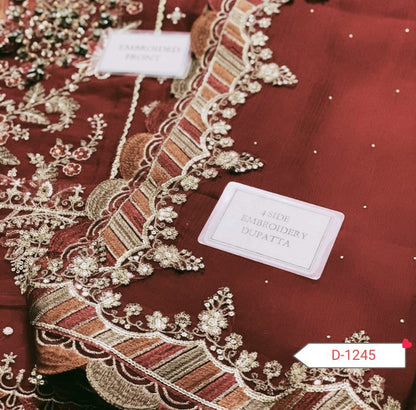 Luxury Chiffon Embroidered Dress with Spengle & Handwork – 3 Piece Suit