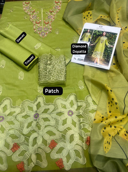 3 Piece Embroidered Lawn Suit with Printed Diamond Dupatta